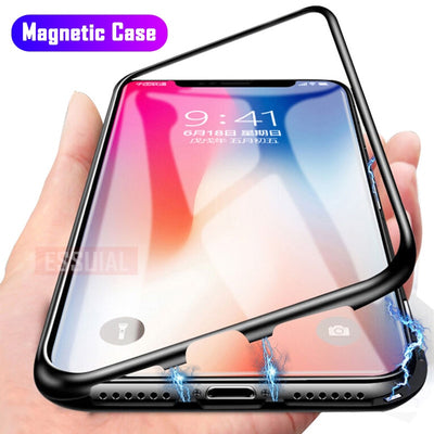 Magnetic Adsorption Metal Case For iPhone 11 Pro 7 8 Plus Tempered Glass Back Magnet Cover For iPhone 6 6s Plus X XS Max Cover