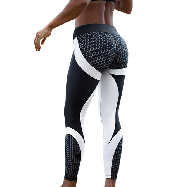 Womens Mesh Pattern Print Leggings Fitness Leggings For Women Sporting Workout Leggins Elastic Slim Black White Pants #E15